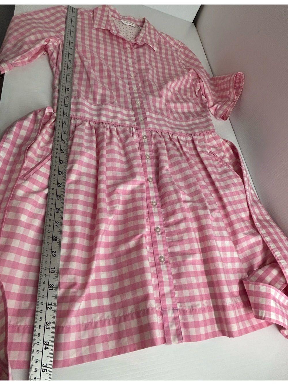 Pink & White Gingham button front belted summer dress 12 - Picture 11 of 13